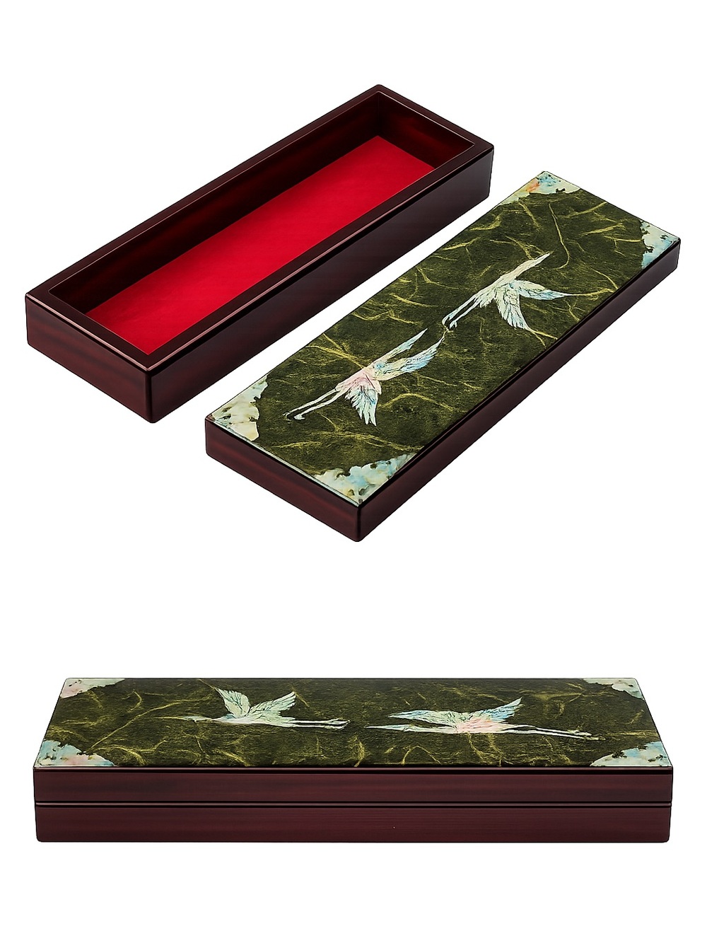 Asian Style jewellery Mother-of-Pearl Crane Lacquered Trinket Box 8,6”